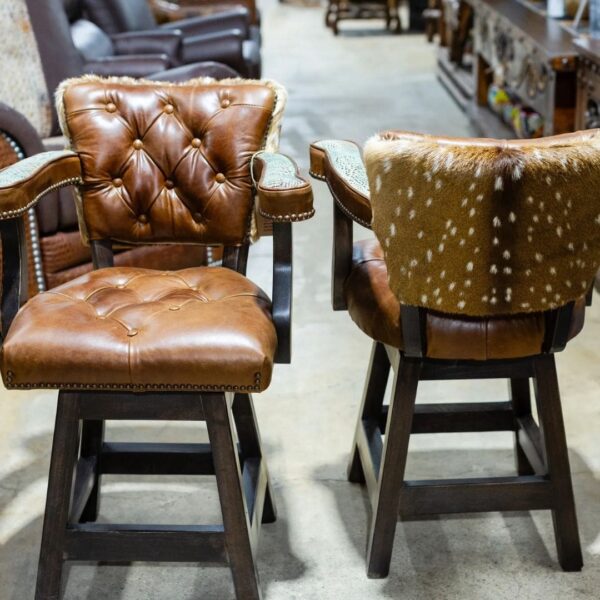 Axis hide tufted swivel leather barstool