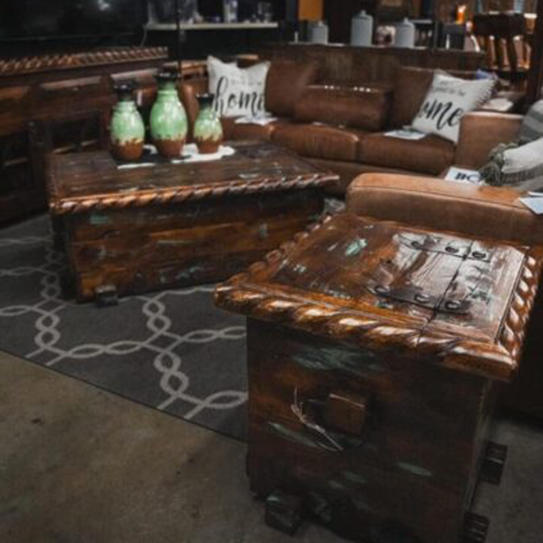 Margarita Storage Turquoise distressed Coffee and end tables