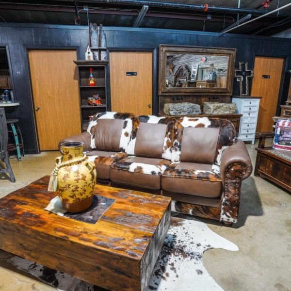 Conversational Sofa leather with tri color cowhide